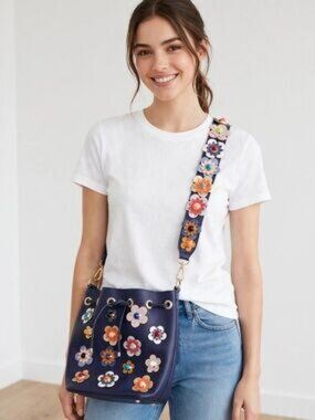 Urban Expressions Floral Bucket Shoulder Bag in Blue